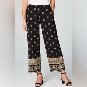 J. Jill Wearever Wide Leg Cropped Pants Black Small Floral Paisley Chic Travel